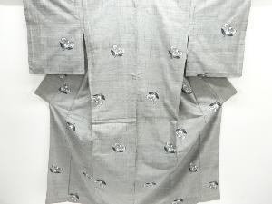 椿模様織出し手織り紬単衣着物